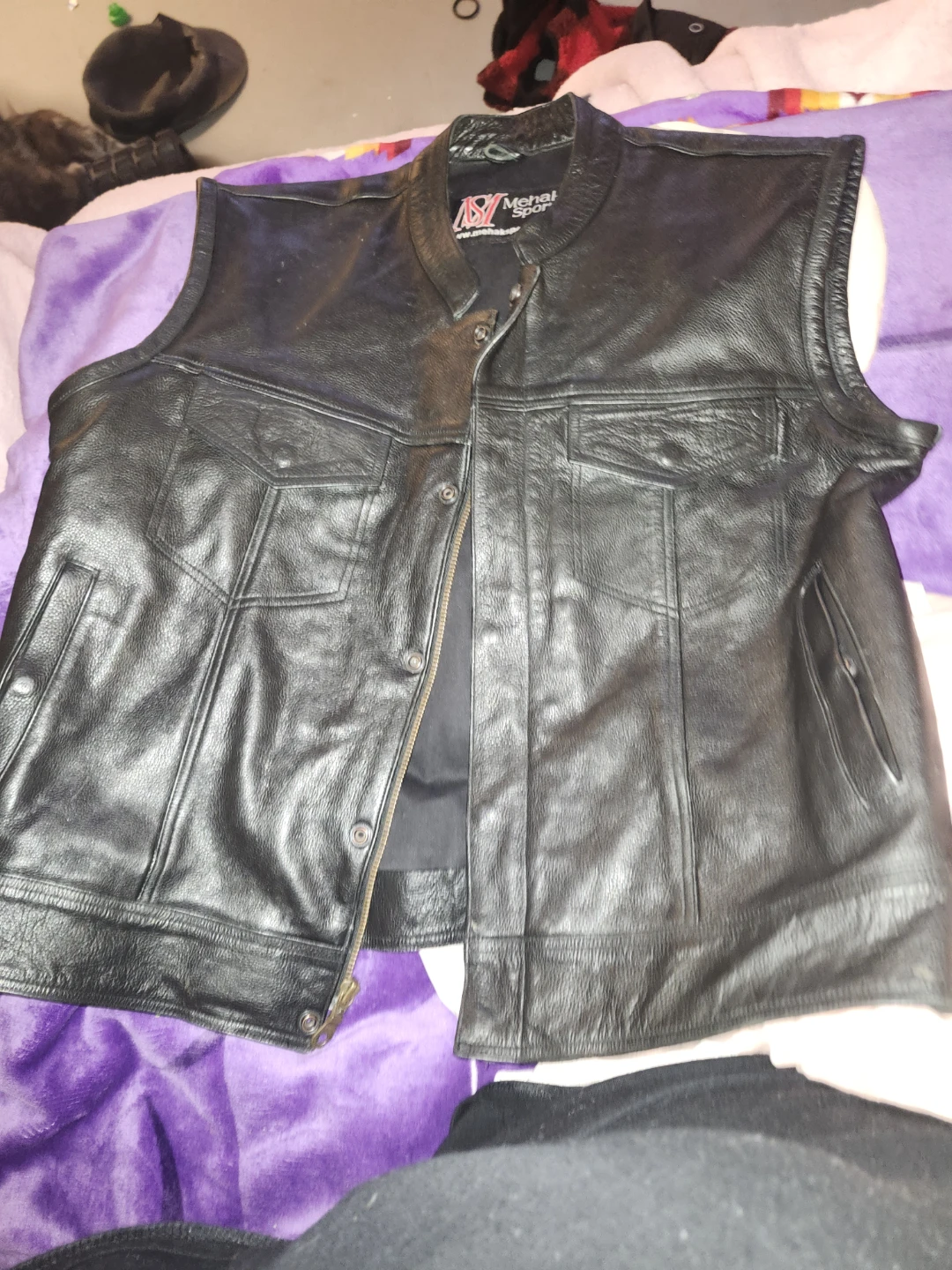 Mohawk Sports Black Leather Motorcycle Vest
