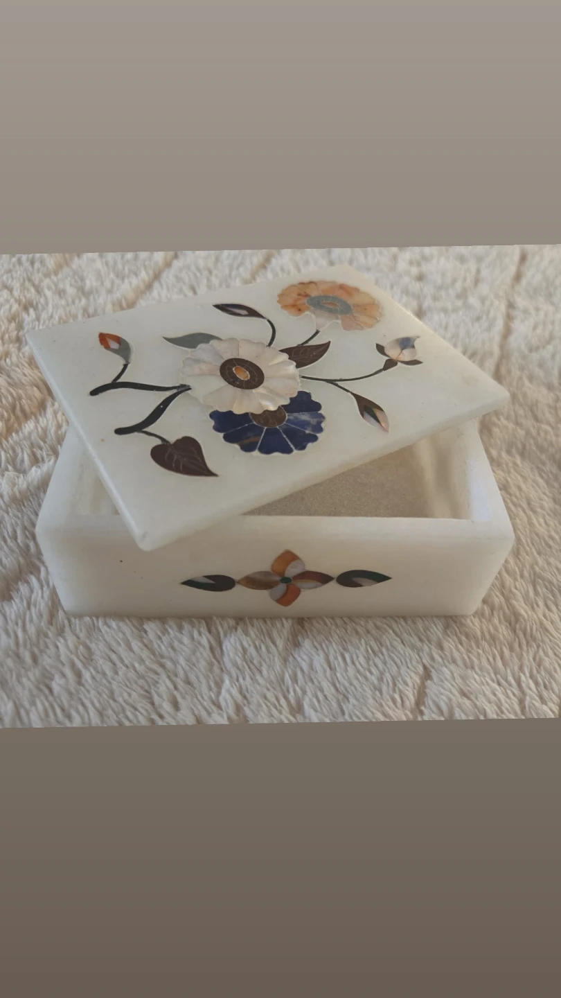 Vintage Hand-Inlaid Marble Trinket / Jewelry Box (Pietra Dura) - photo 2