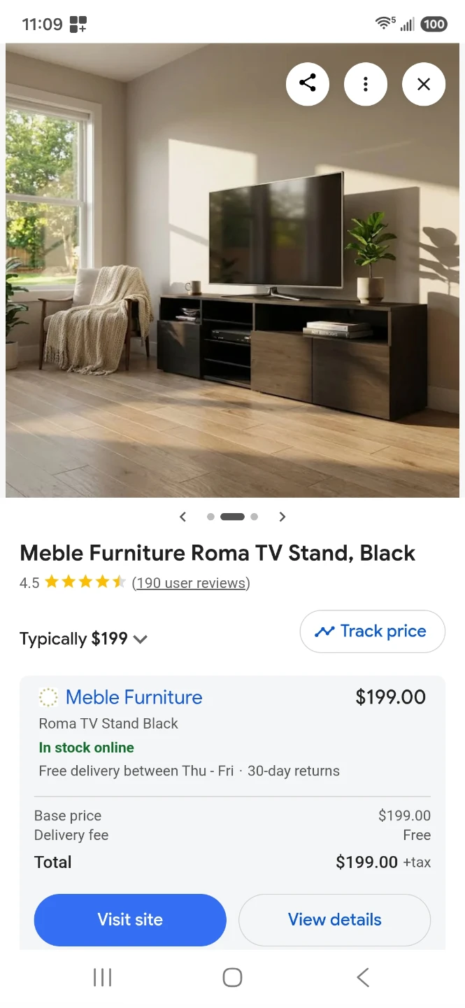 Meble Furniture Roma TV Stand, Black