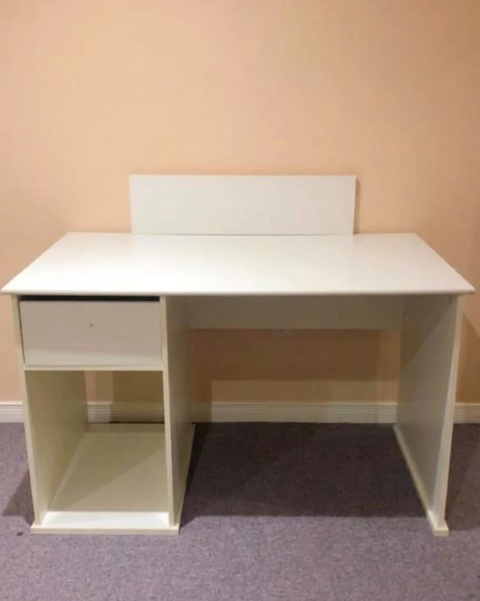 White Desk with Drawer and Shelf