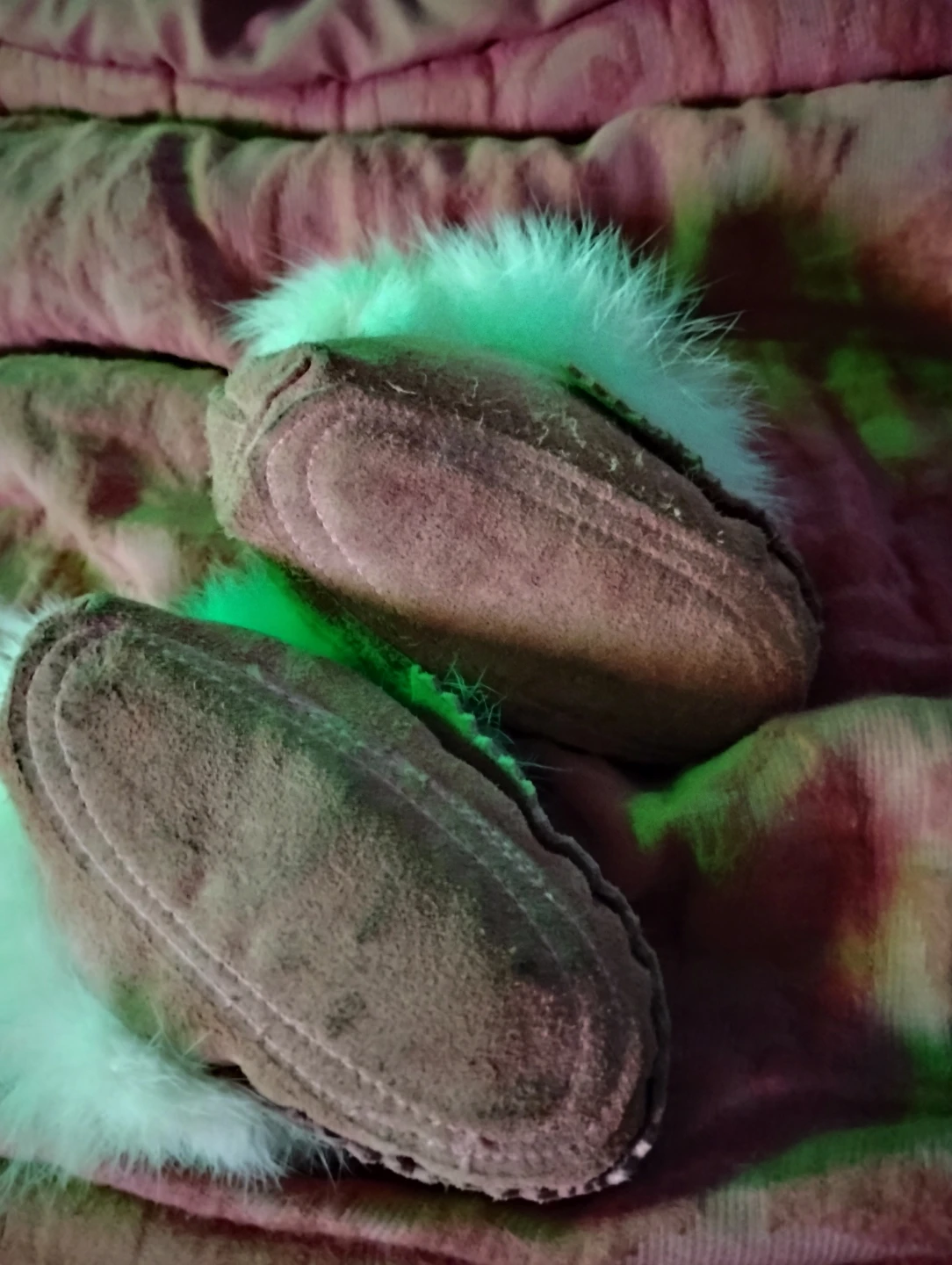 Suede Moccasin Slippers with Fur Trim - photo 2