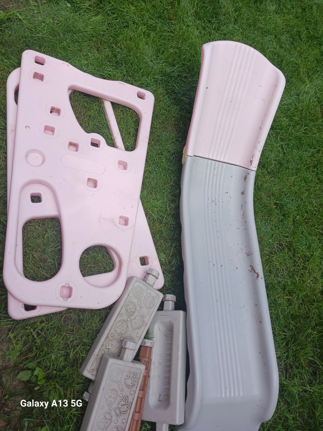 Pink and grey kids slide and swing set - photo 2