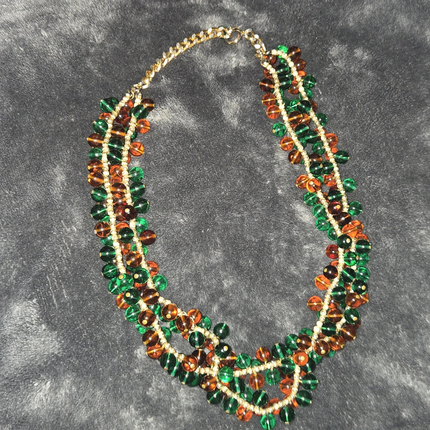 Green and Amber Beaded Necklace