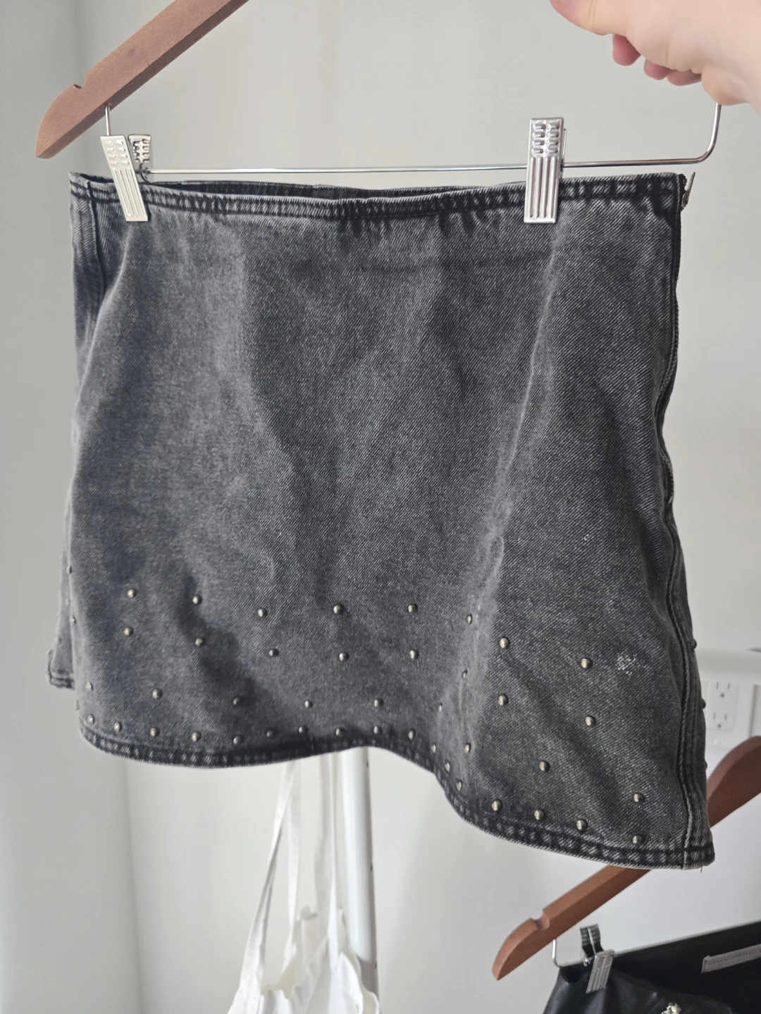 MAAG studded grey denim skirt