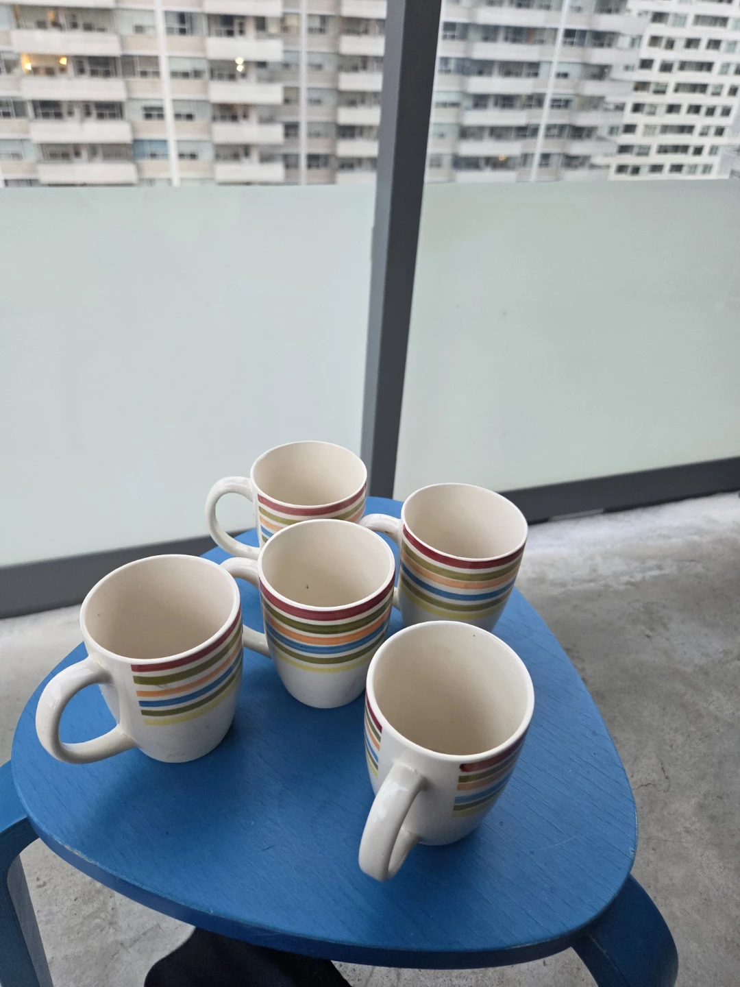 Set of 5 Multicoloured Striped Ceramic Mugs