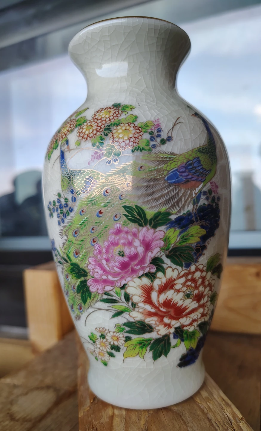 Ceramic Peacock and Floral Design Vase