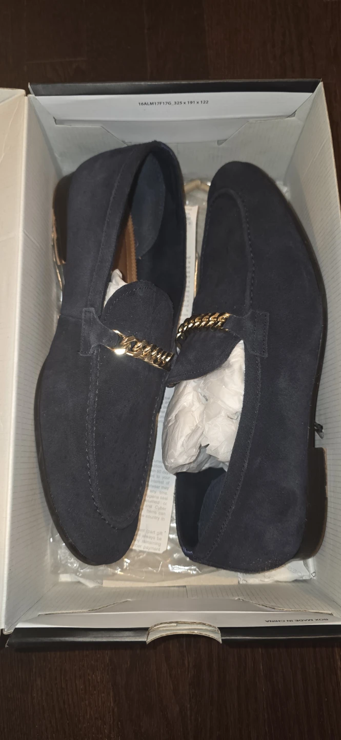 Royton Loafers - Navy Suede with Gold Chain - US Size 10.5
