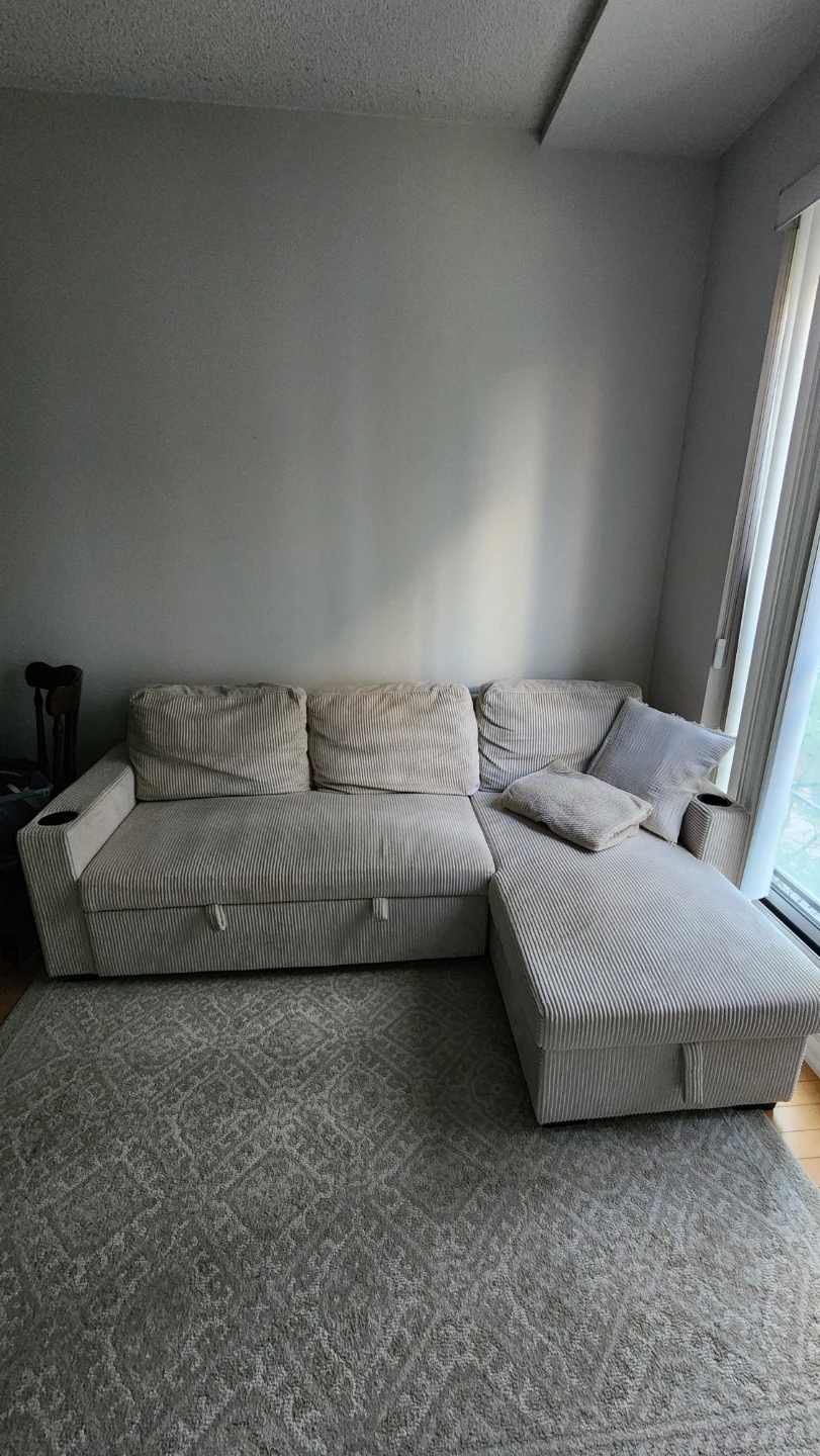 Corduroy Sectional Sofa with Storage and Bed