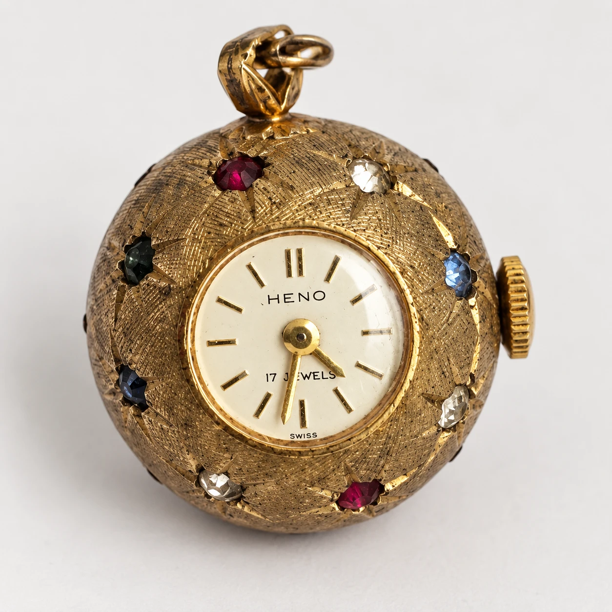 Vintage 1960s HENO Swiss 17J Mechanical Orb Ball Pendant Watch - photo 2