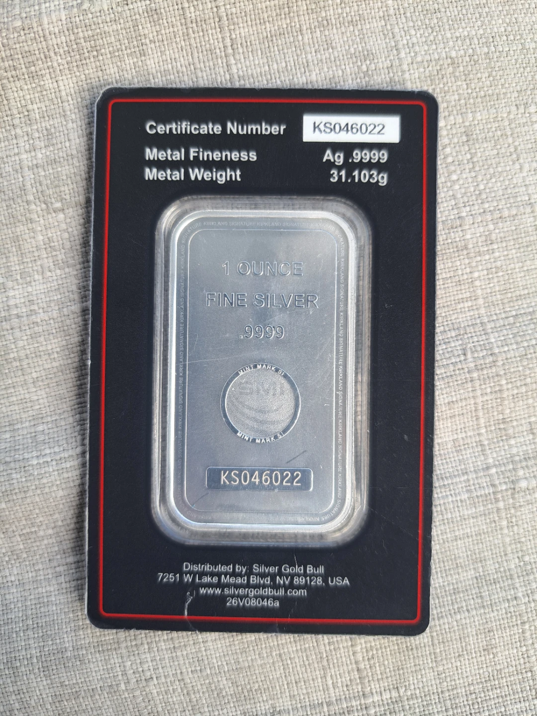 Kirkland Signature 1 Ounce Fine Silver Bar