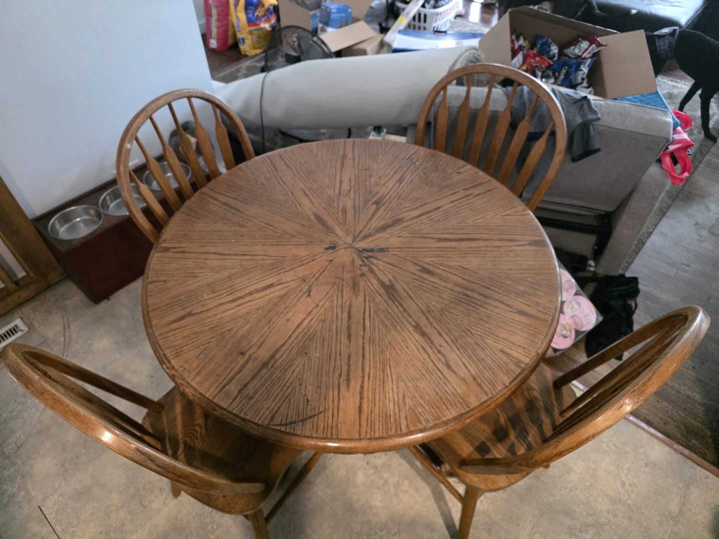Solid Oak Round Dining Table and Four Chairs