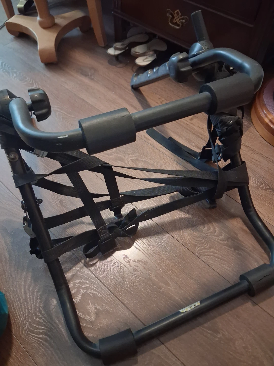 Bike rack for car, Small display cabinet.