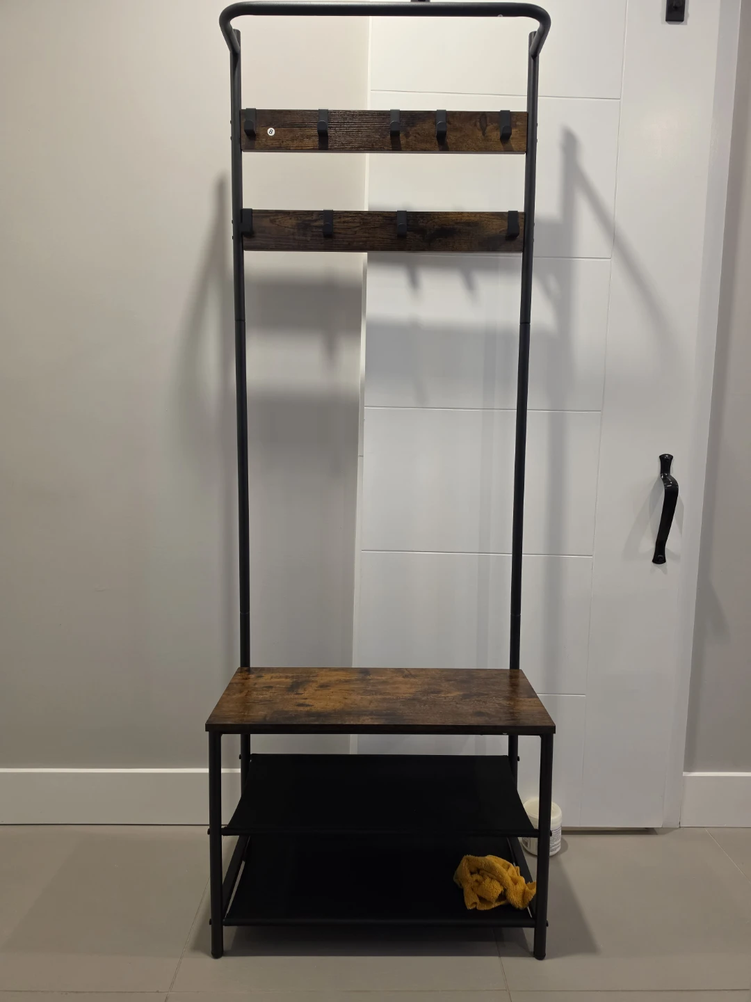 Industrial Metal and Wood Hall Tree Coat Rack