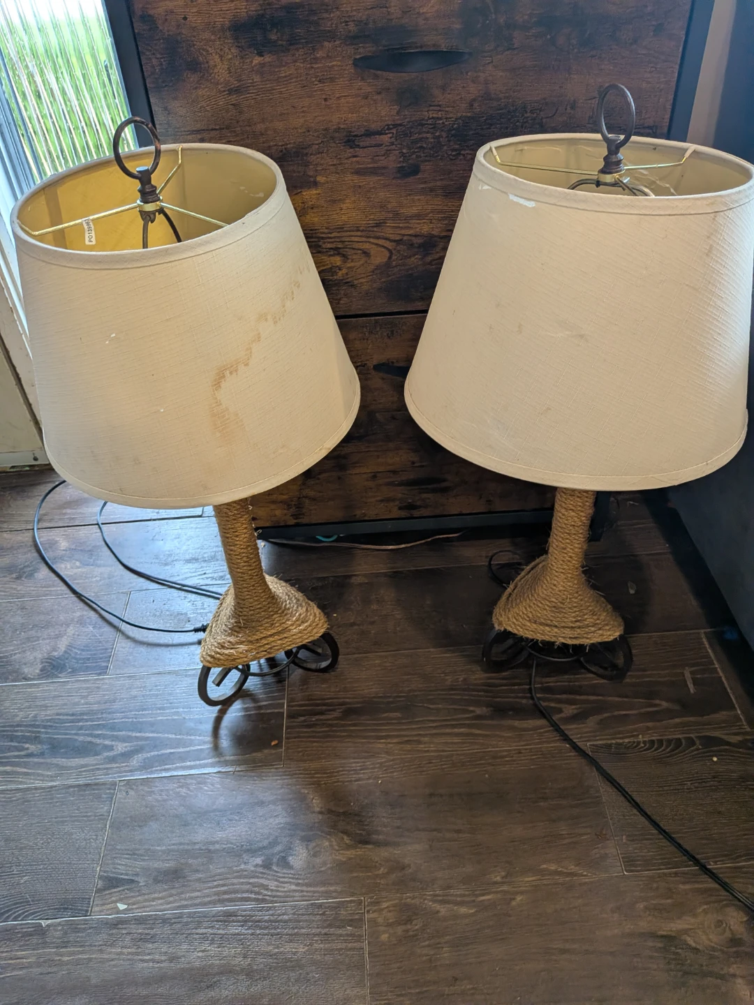 Set of 2 Rope Wrapped Table Lamps with Metal Bases