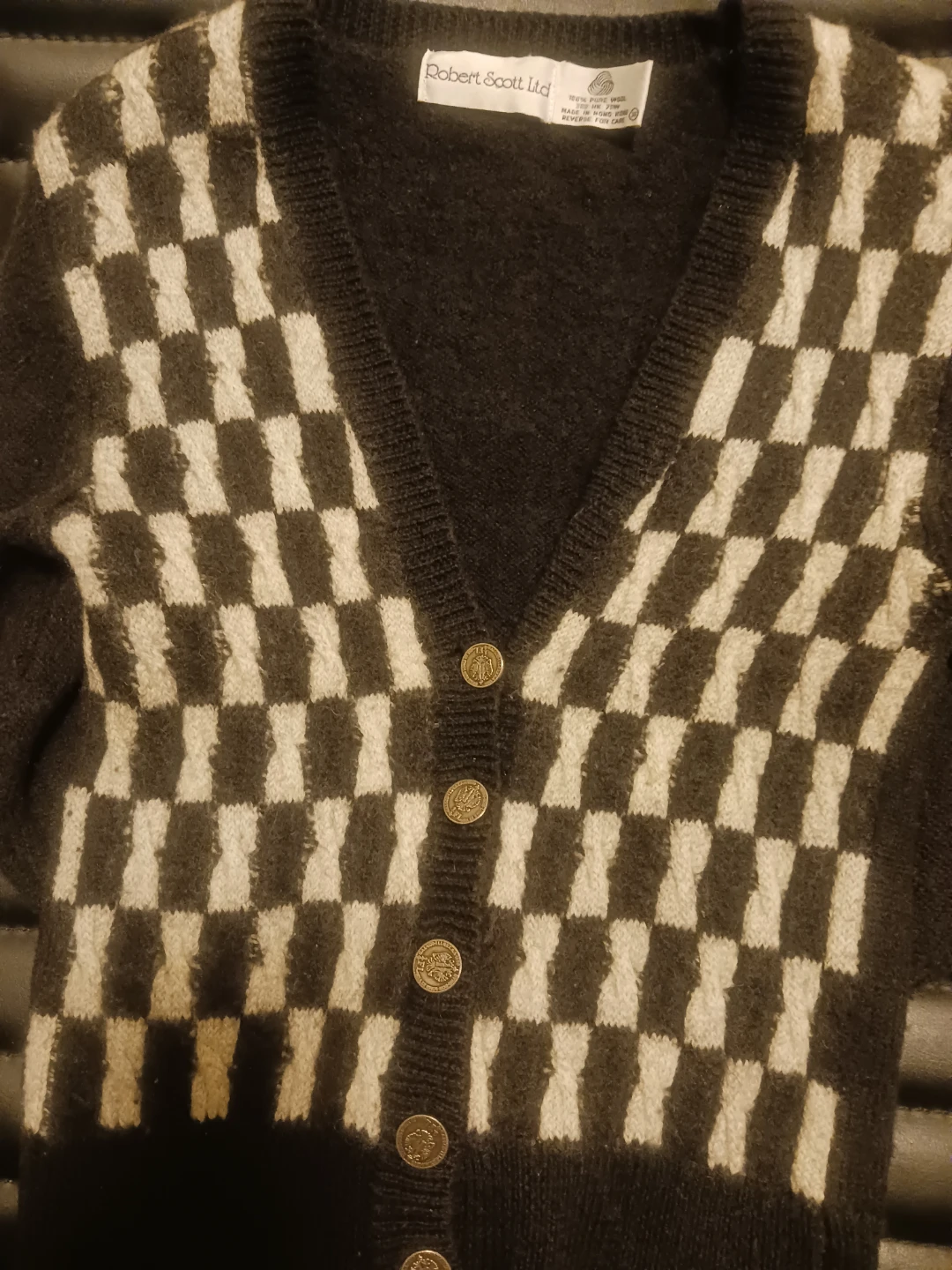 🏈 Robert Scott Ltd. Wool Checkerboard Cardigan - photo 2