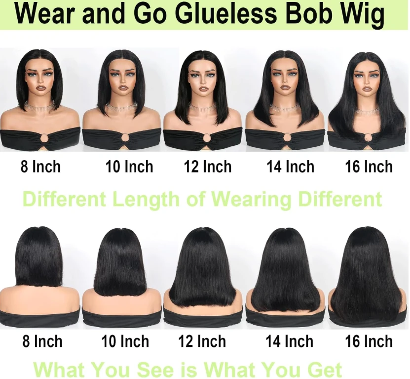 Human Hair Glueless Bob Wig - Black, 12 Inch - photo 5