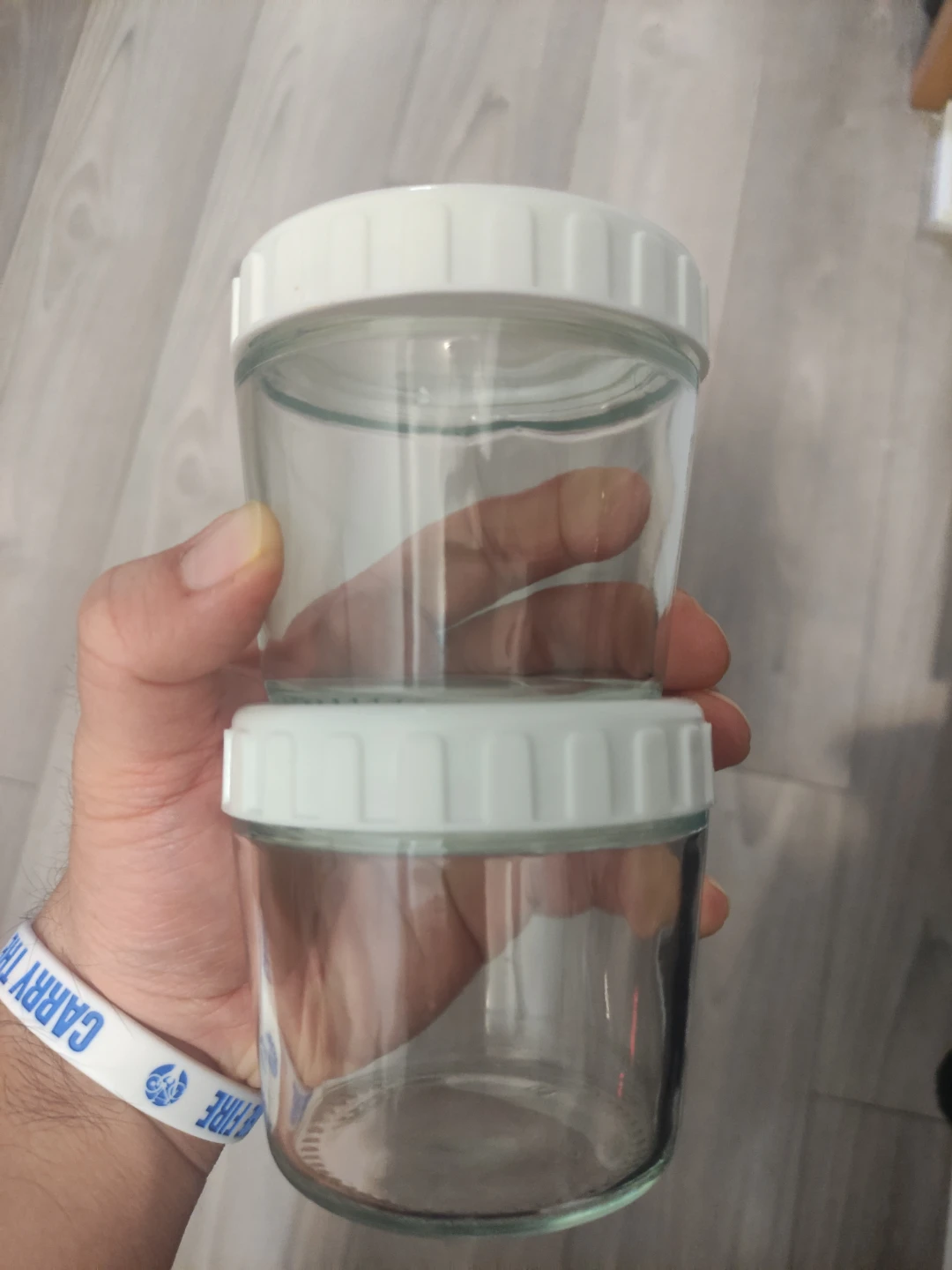 Two Small Glass Jars with White Lids 🏈