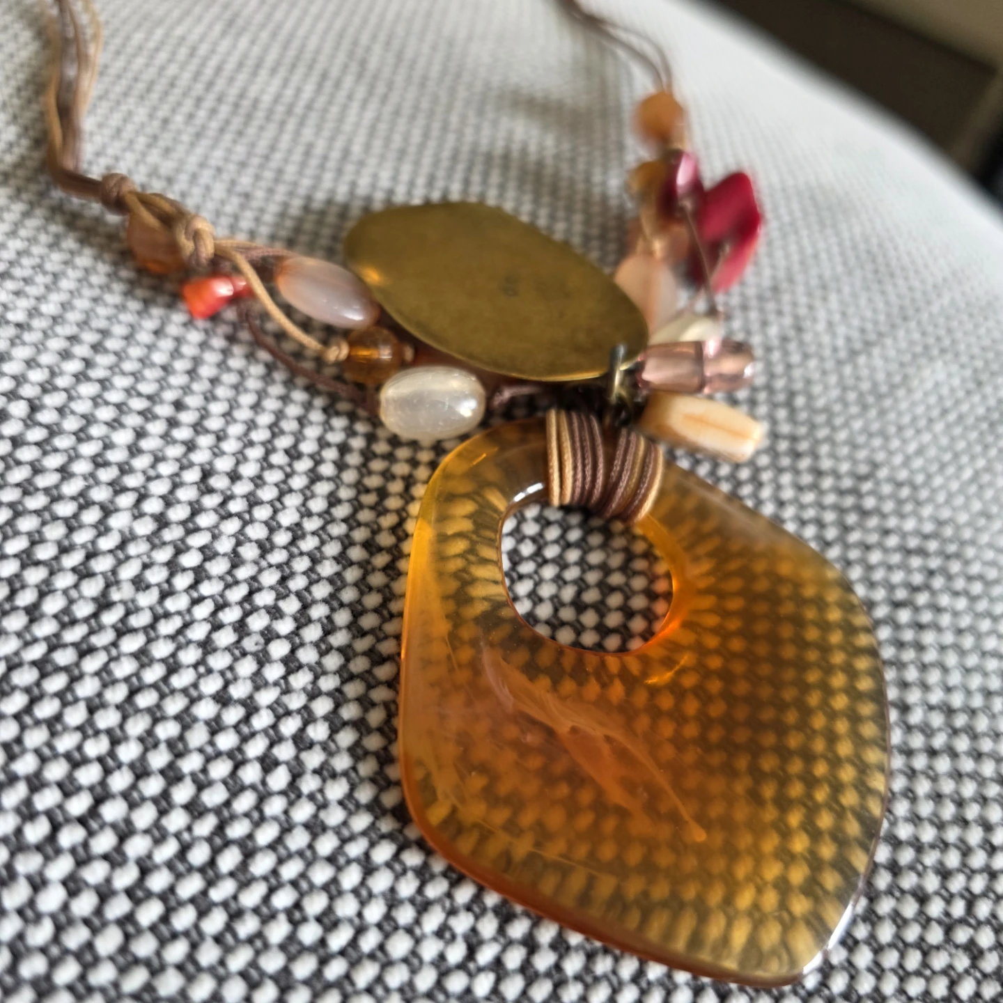 Vintage Beaded Necklace with Orange Pendant - photo 4