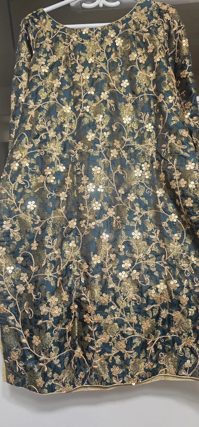 Dark Green party dress 3peace bnarsi Floral Embroidered Kurti