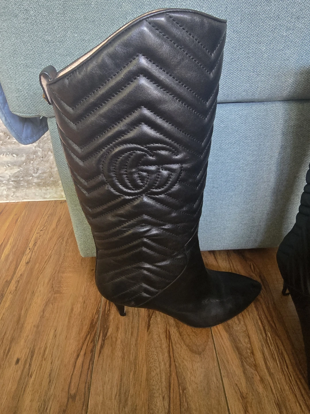 Gucci Black Leather Quilted Boots Size 37 - photo 2