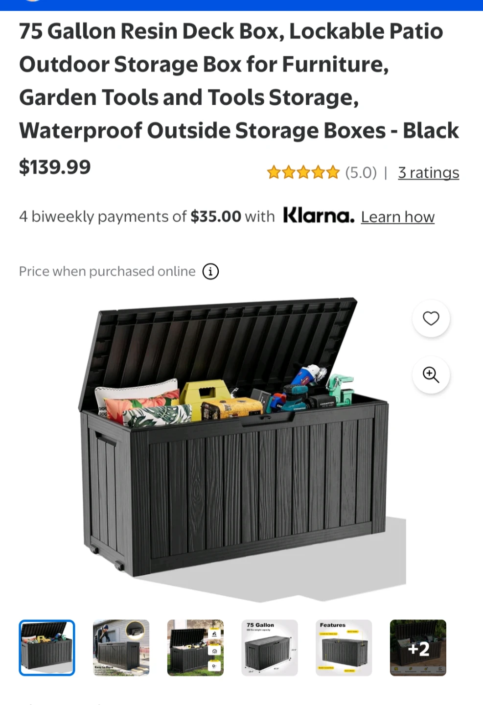 Outdoor 75 Gallon Resin Deck Box - Black