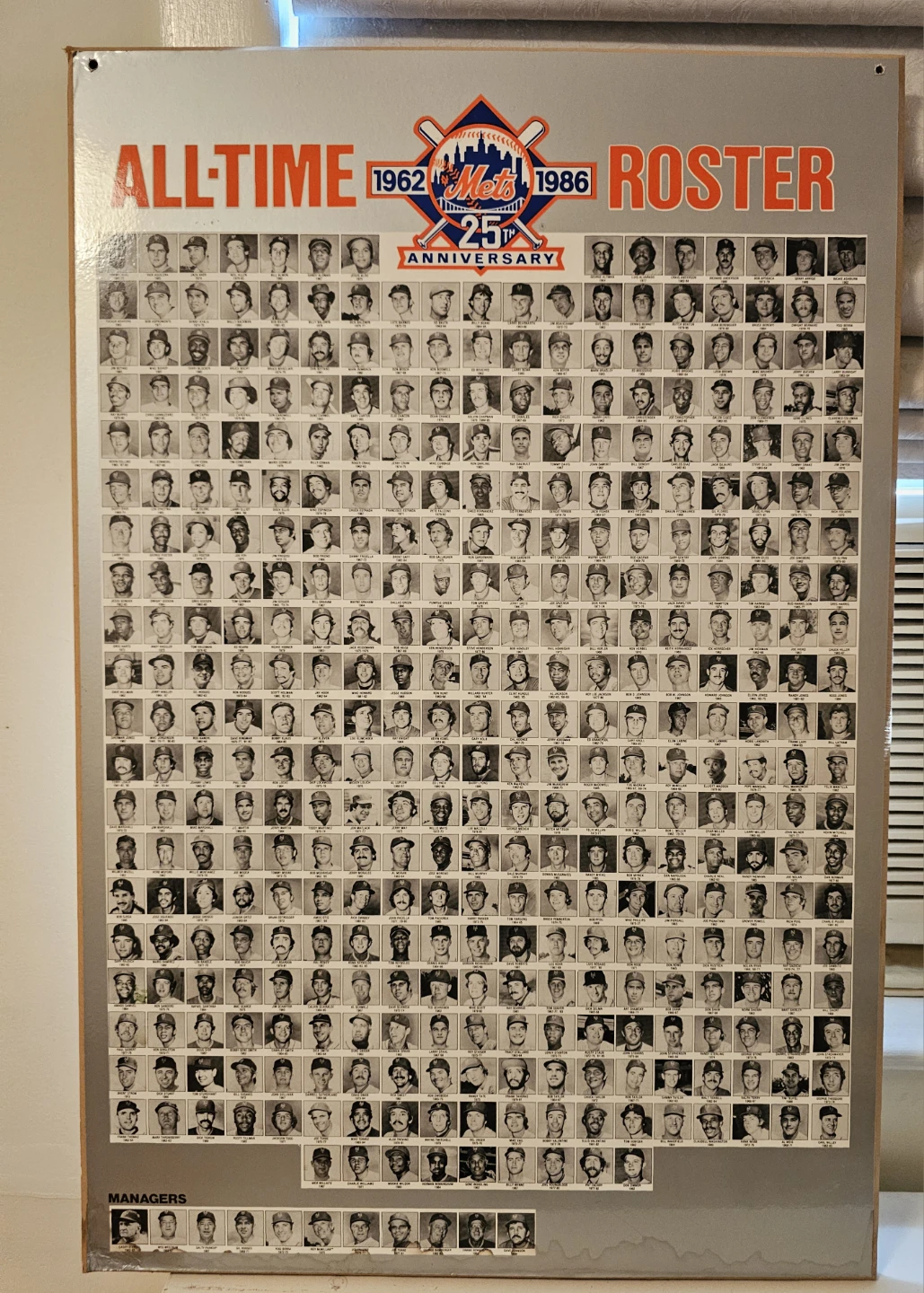 NY Mets All-Time Roster Fiberboard 1962-1986 25th Anniversary