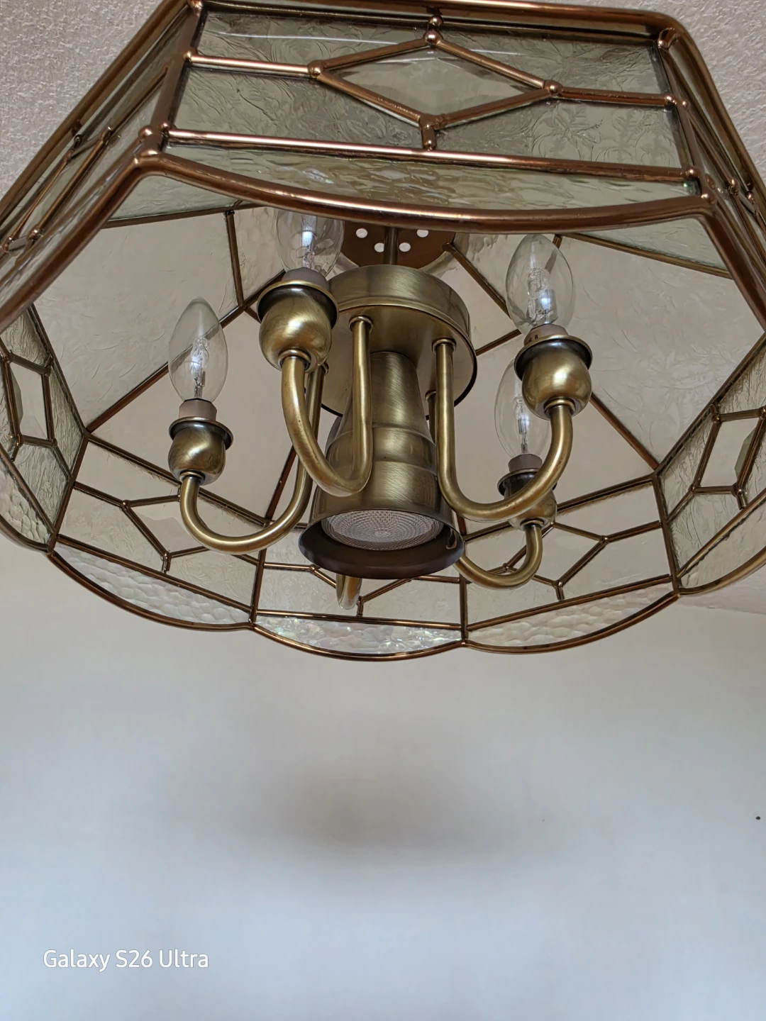 Vintage Brass and Stained Glass Chandelier - photo 5