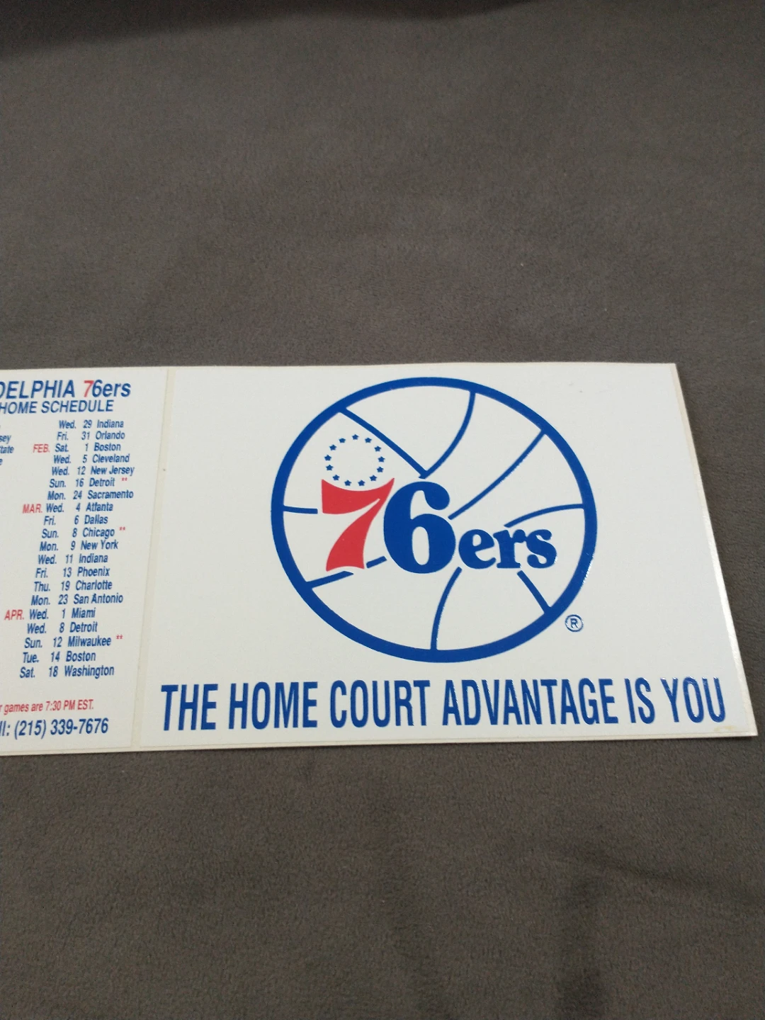 NBA Philadelphia 76ers 1991-92 Home Schedule Sticker - photo 3