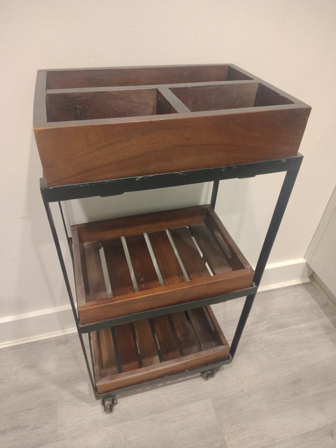 Industrial Rolling Wood and Metal Storage Cart