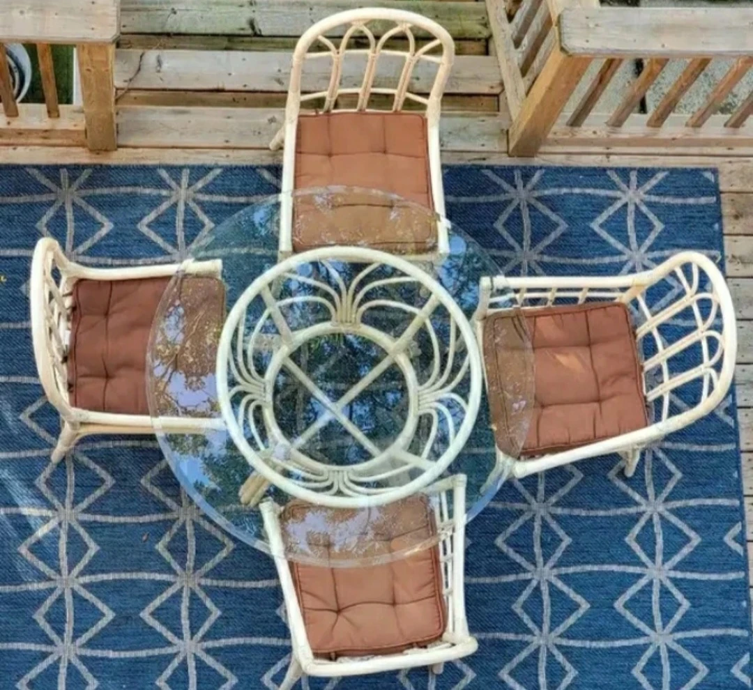 Vintage Bamboo Patio dining set: round table + 2 chairs - photo 5