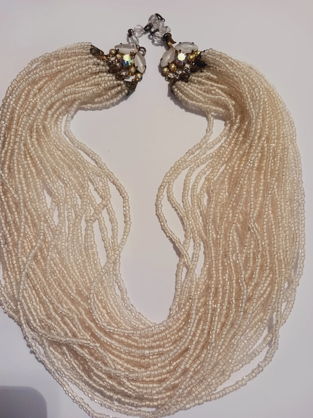 Gorgeos Multi-Strand White Beaded Statement Necklace
