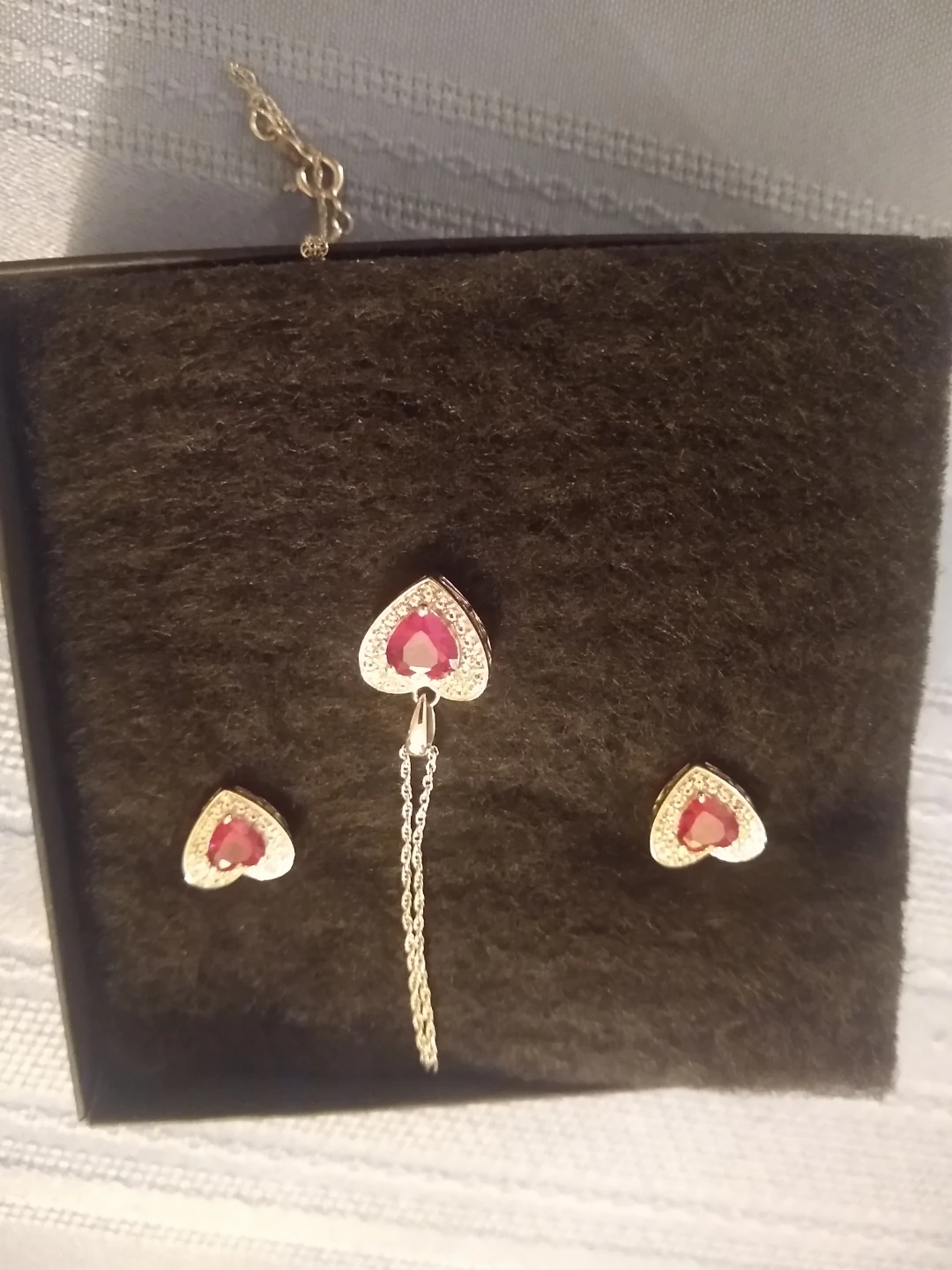 Heart-Shaped Red Stone Necklace and Earring Set