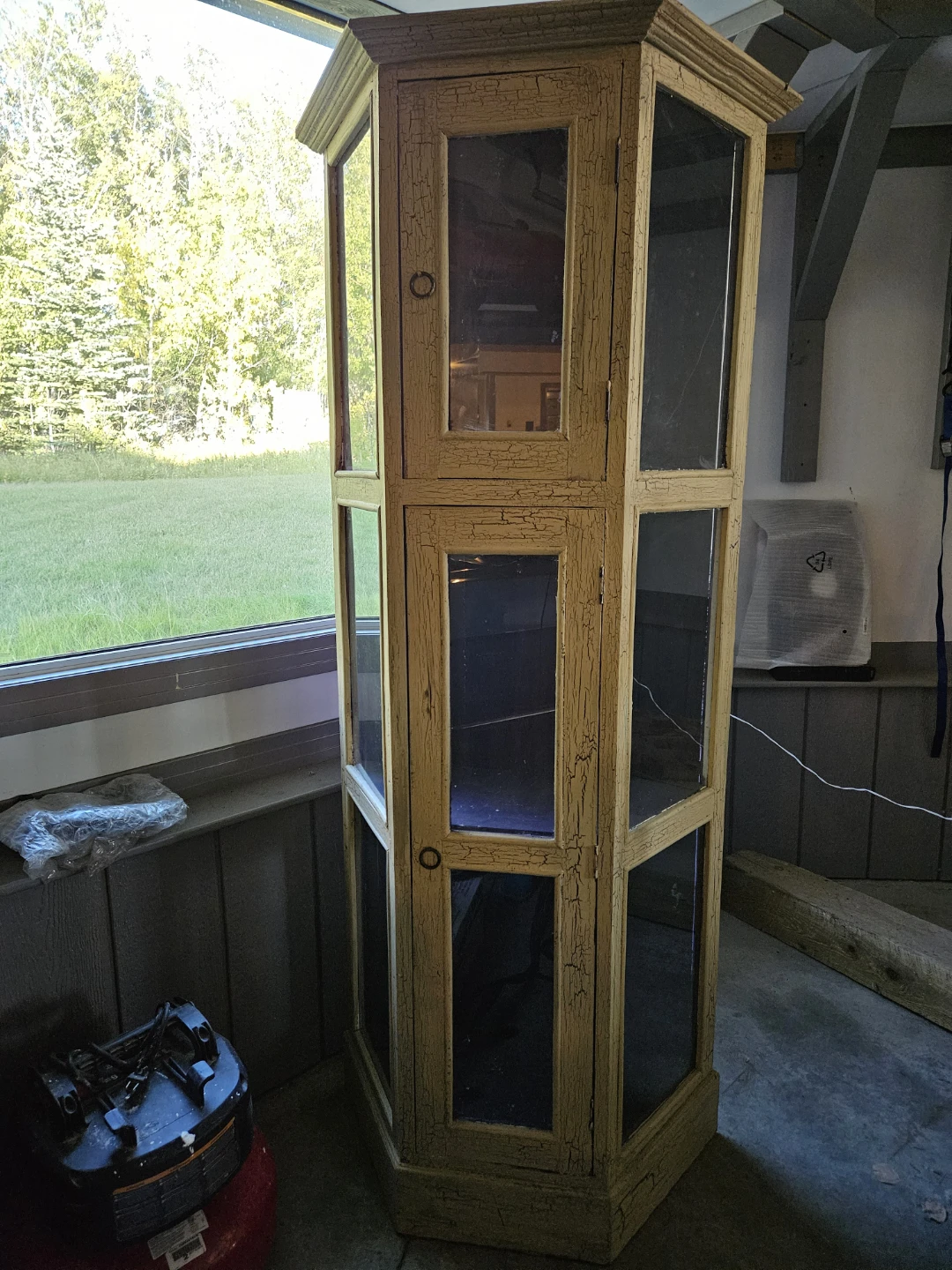 Vintage yellow corner display cabinet