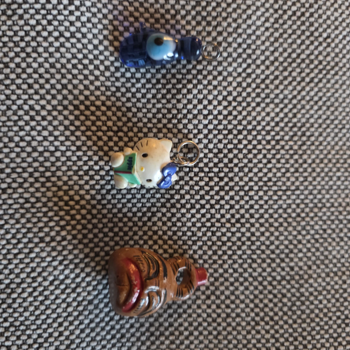 Set of 3 Charms: Hello Kitty, Blue Evil Eye, and  Jug
