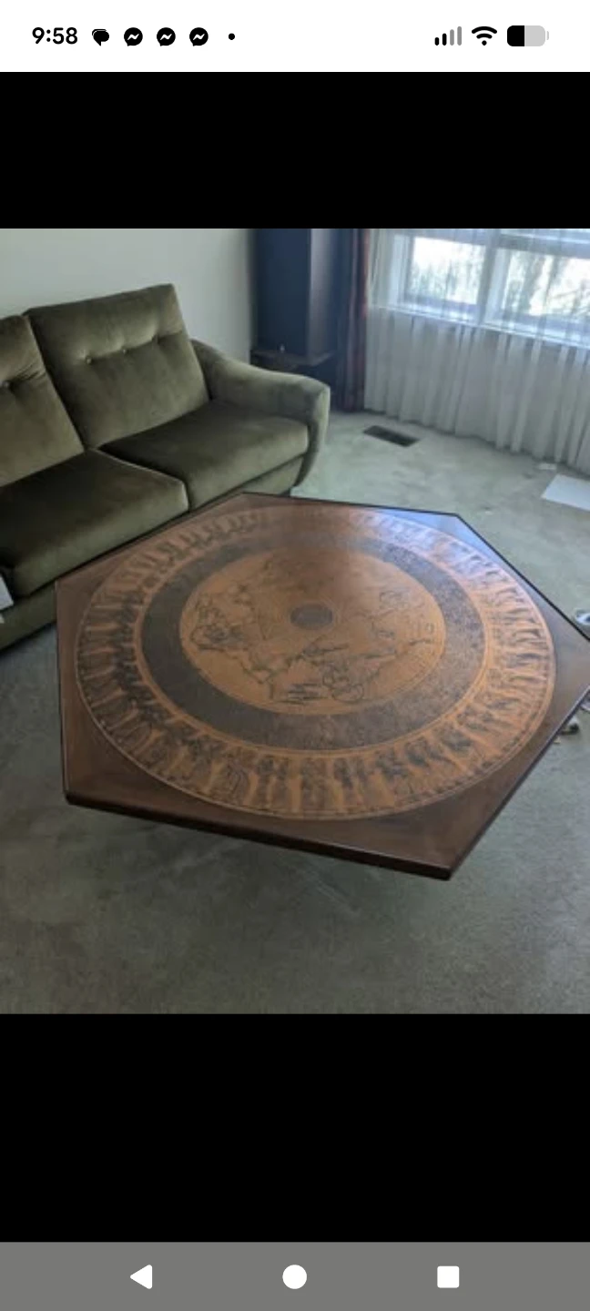 Vintage Copper Inlay Octagonal Coffee Table –