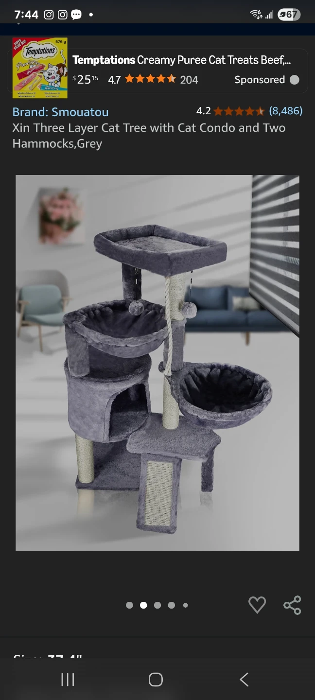 Cat Tree with Cat Condo and Two Hammocks New - photo 2