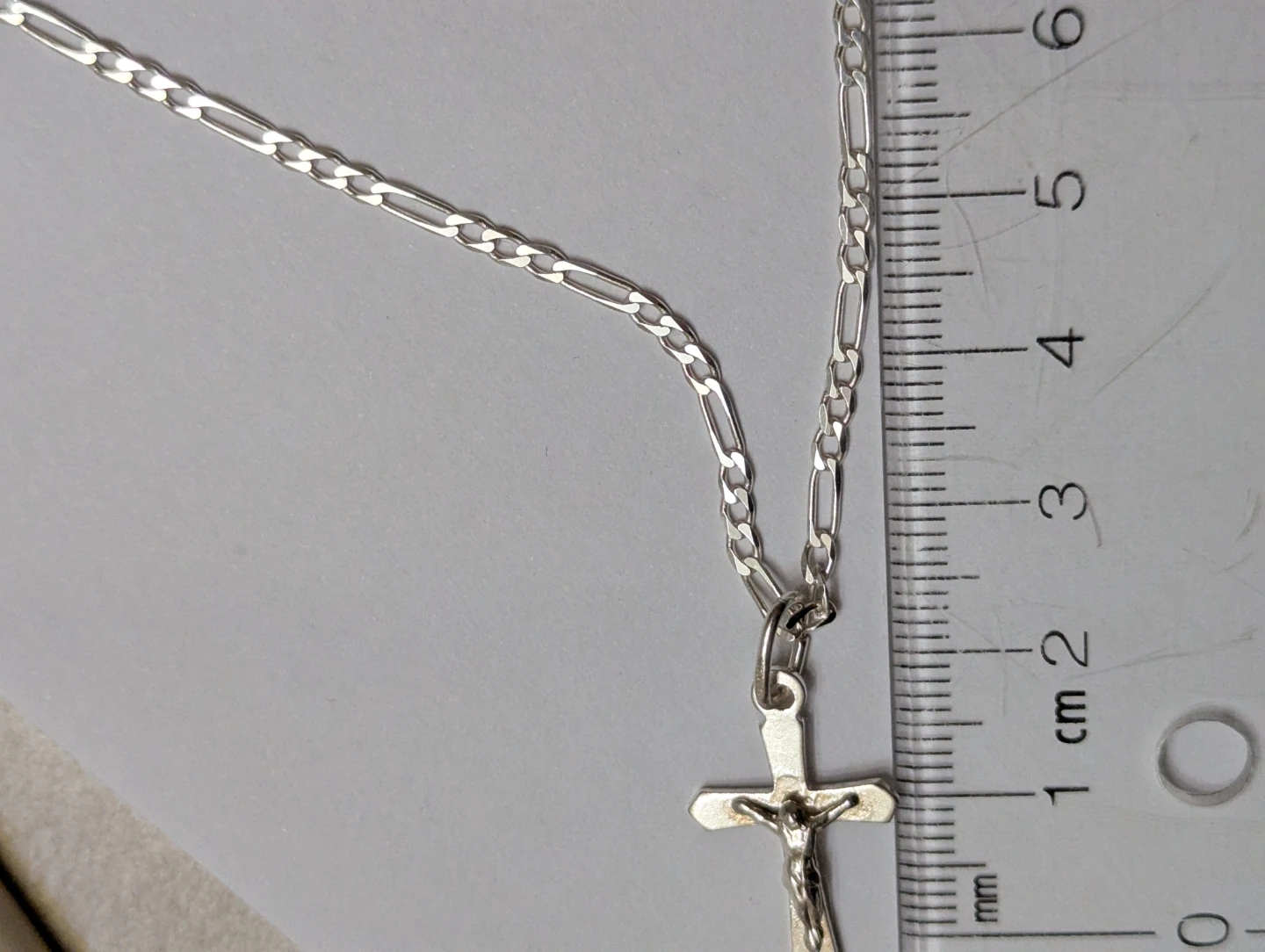 Silver chain with cross - Italian figaro link - photo 3