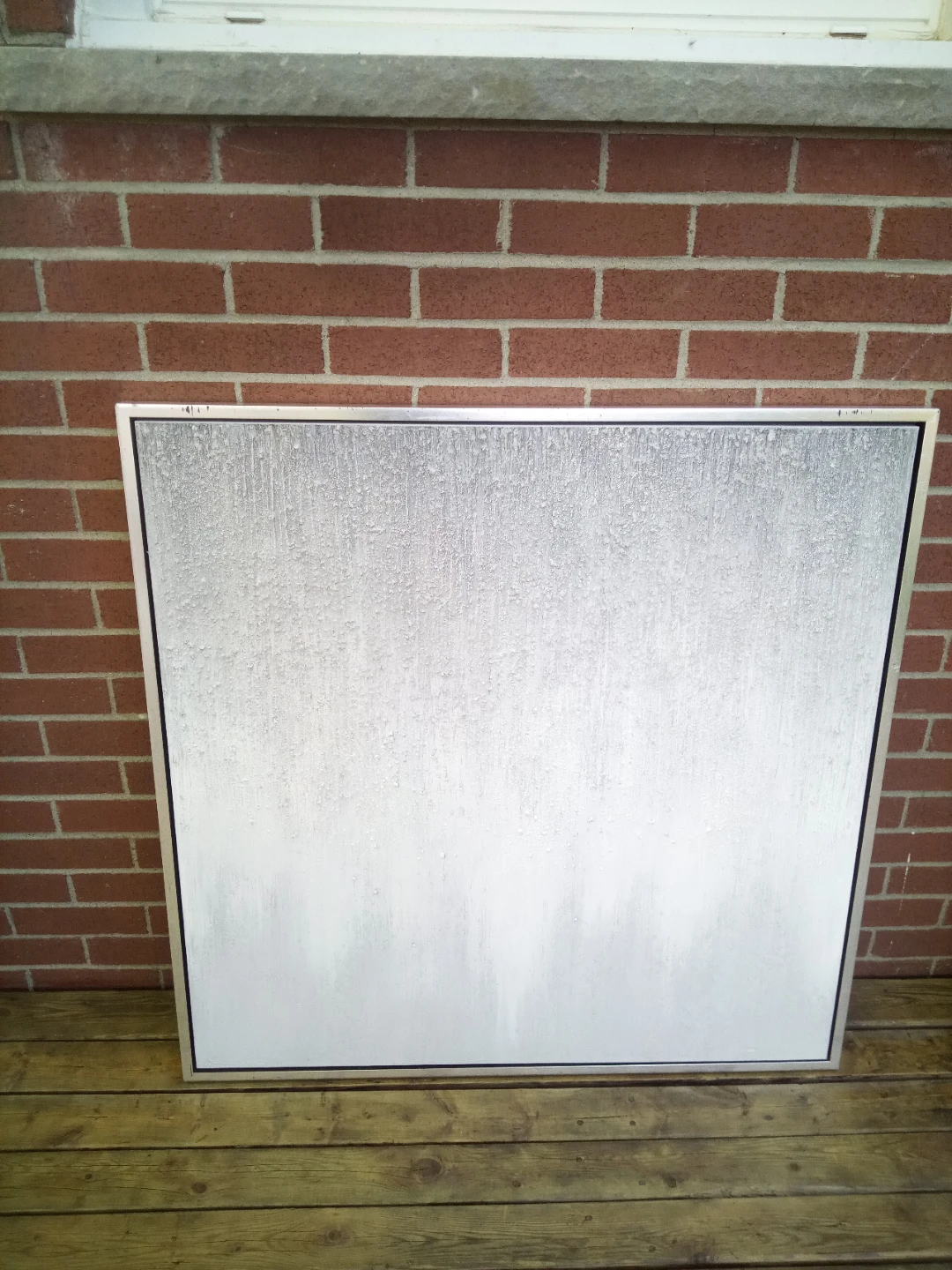 Large Framed Textured White and Silver Abstract Art