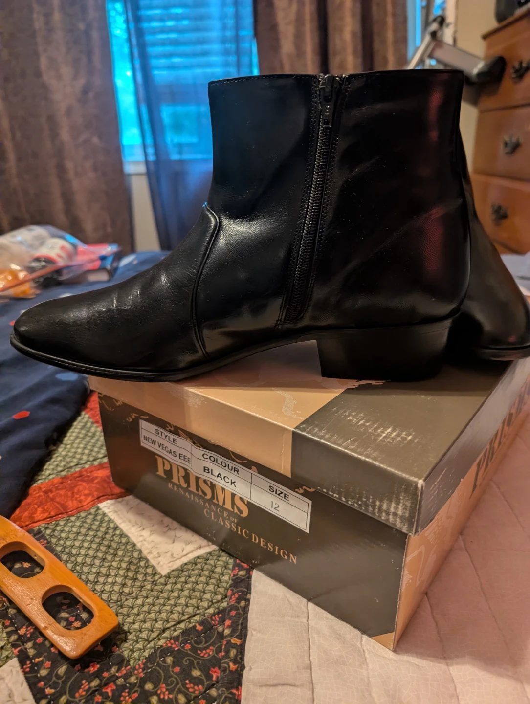 Men's Prisms Black Leather Ankle Boots - Size 12 - photo 2