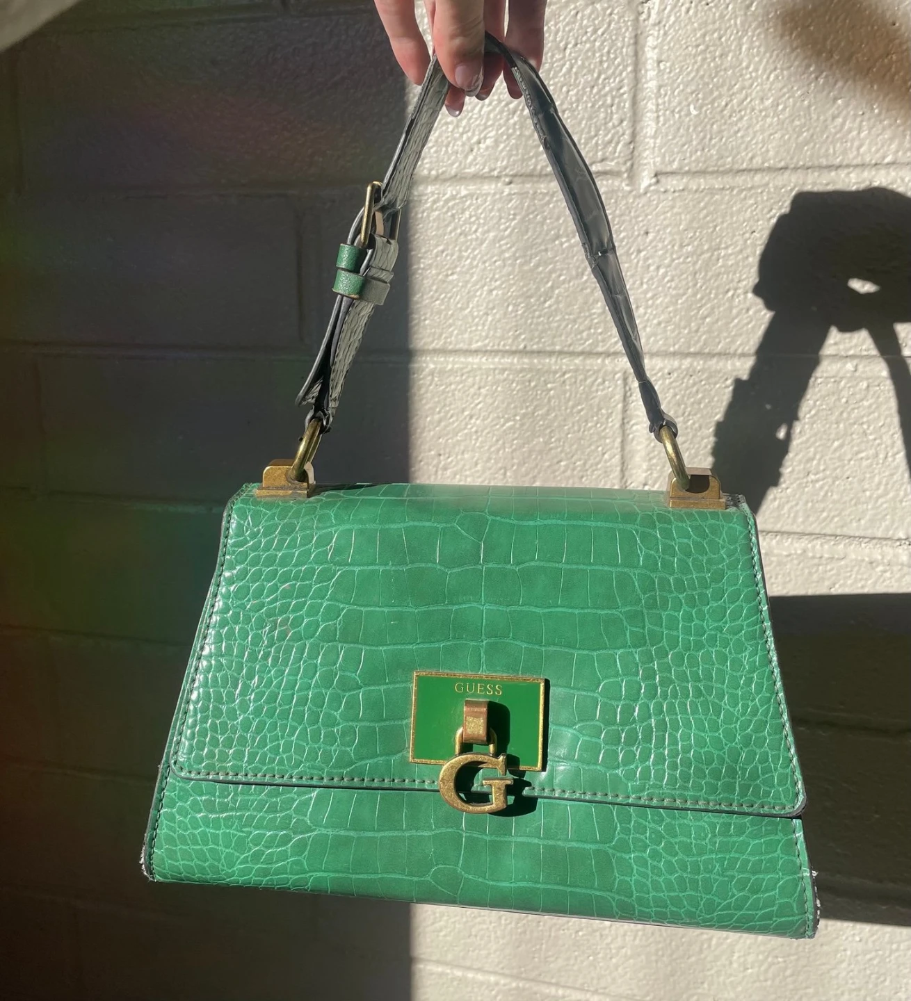 Guess Green Croc-Embossed Handbag