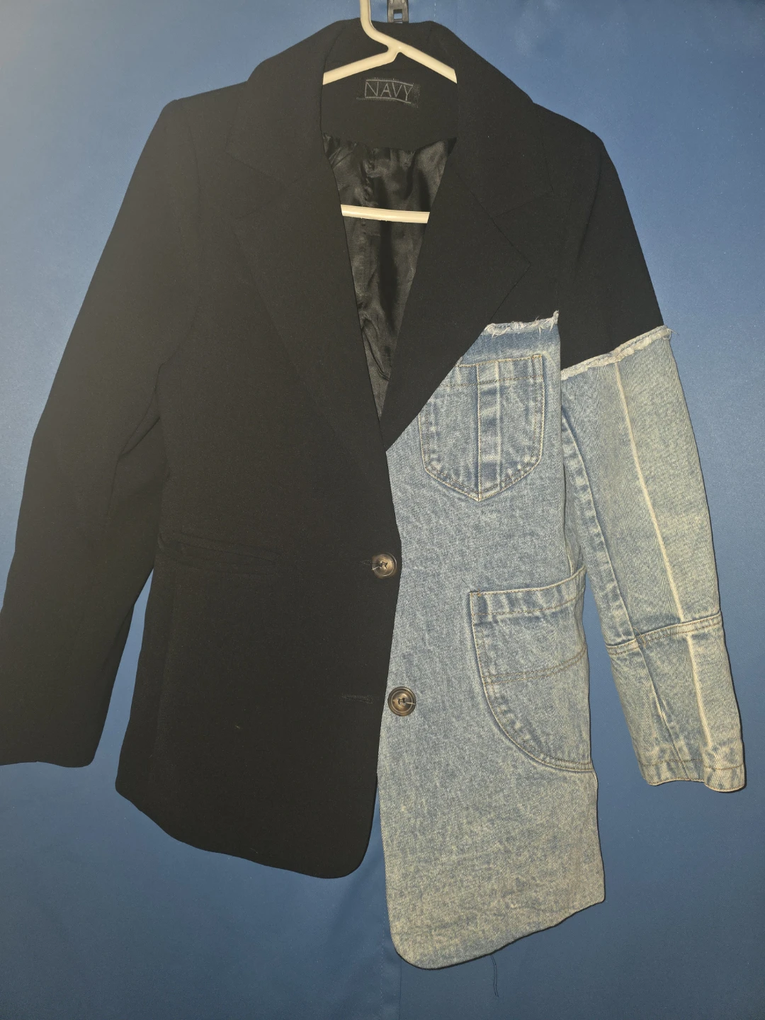 Navy Black Blazer Denim Mix Jacket