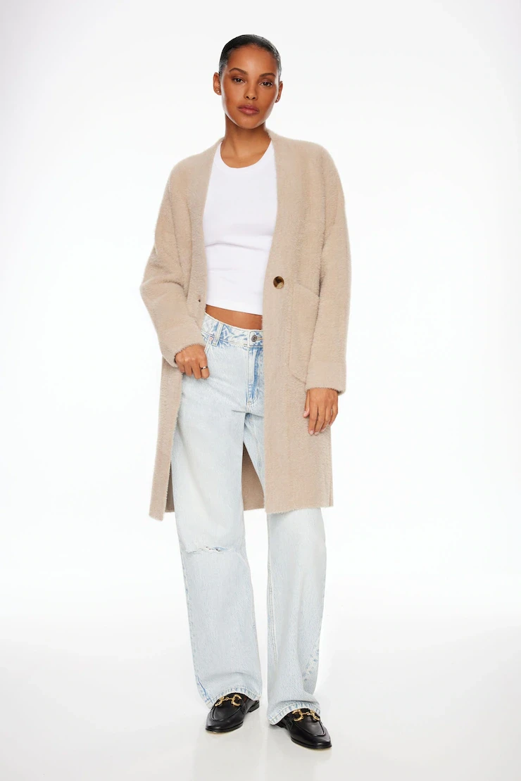Dynamite Beige Fuzzy Cardigan