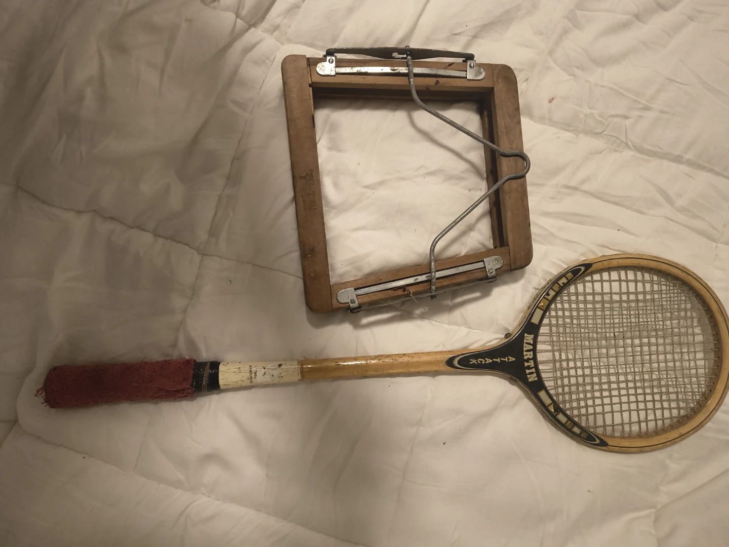 Vintage Martin Attack Wooden Tennis Racket with Press - photo 2