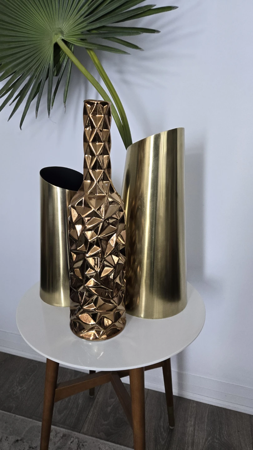 3 gold geometric vases