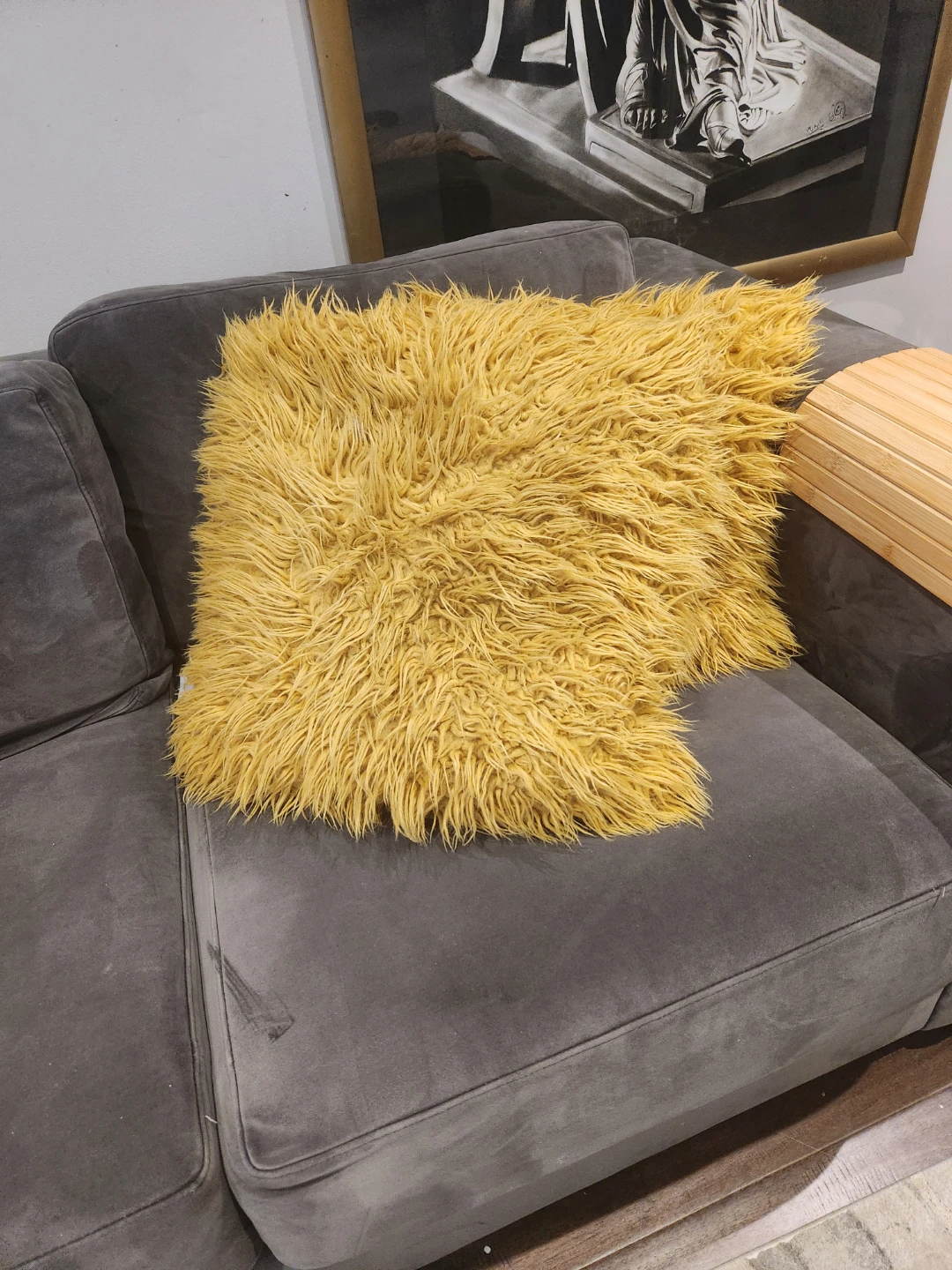 Set of 2 Mustard Yellow Faux Fur Throw Pillow