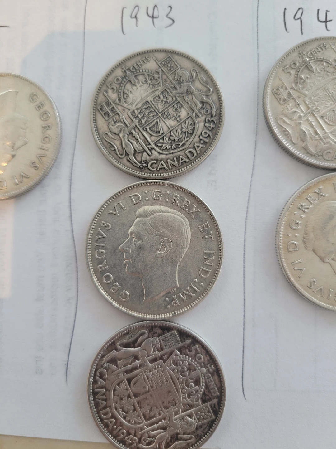 1943 Canada 50 Cents 3 Coins