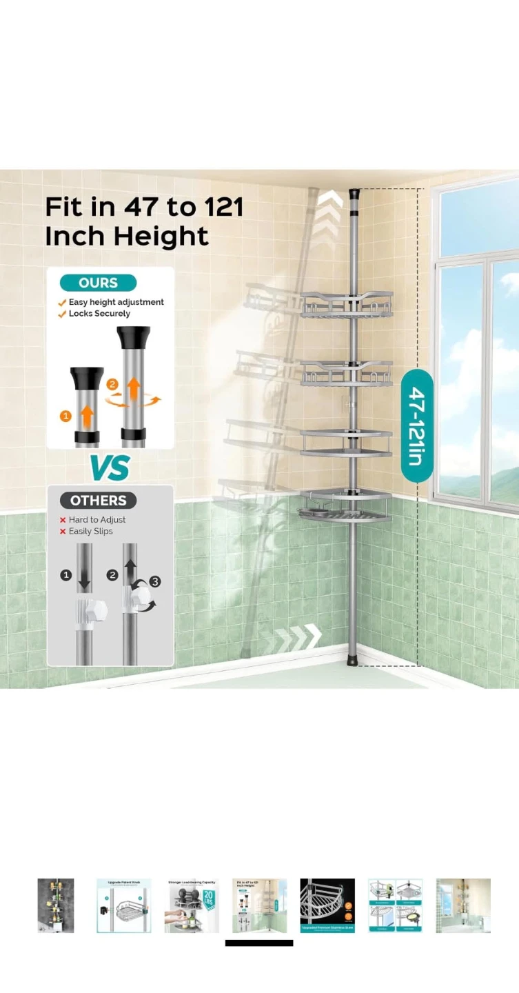 4-Tier Tension Shower Corner Shelf