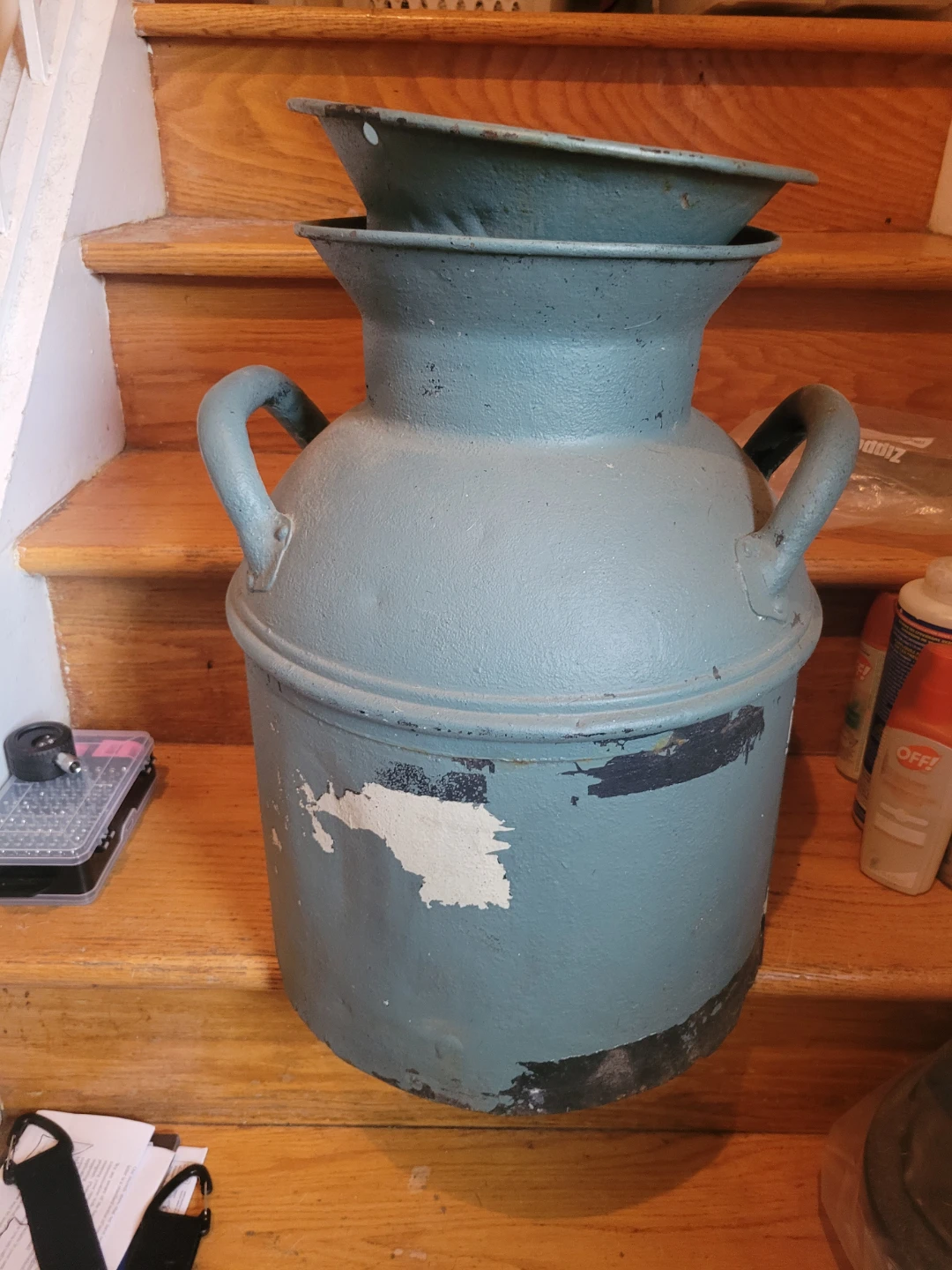 vintage painted metal 1/2 can milk can