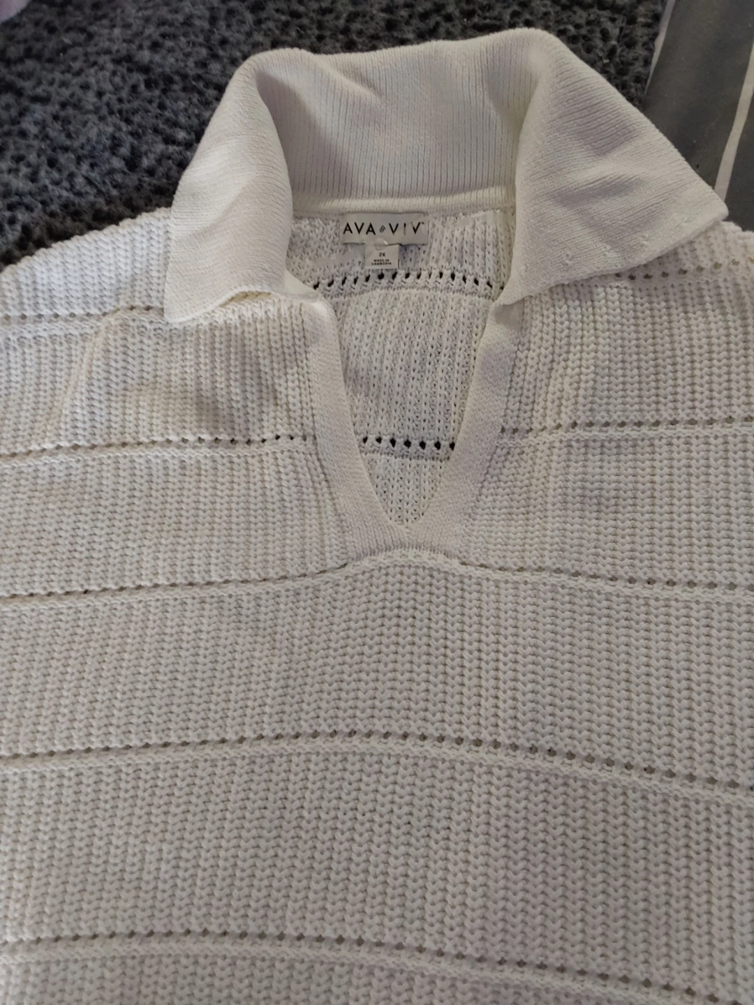 Ava & Viv White Knit Polo Sweater
