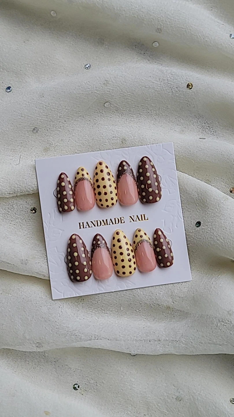 Handmade Press-on Nails with Polka Dot Design